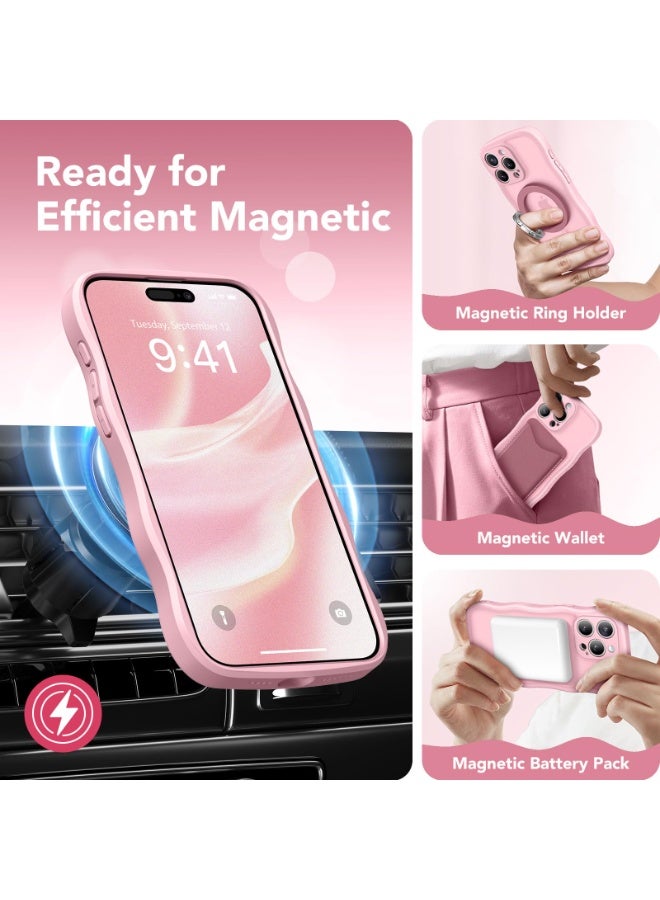 كبرارو جراب لطيف لهاتف iPhone 14 Pro Max، متوافق مع MagSafe، [حافة متموجة مجعدة] [حماية كاملة للكاميرا] [حماية من الصدمات عند السقوط من ارتفاع 14 قدمًا] جراب هاتف مغناطيسي لهاتف 14 Pro Max مقاس 6.7 بوصة، وردي خوخي - Image 3