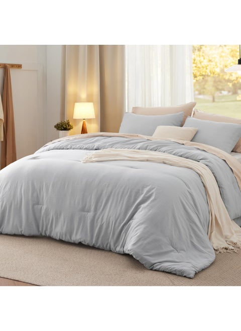Bedsure California King Comforter Set  Light Grey Soft Prewashed Bedding for All Seasons  3 Pieces GentleSoftDown Alternative Bed Set  1 Lightweight Comforter (104""x96"") and 2 Pillowcases (20""x36"")