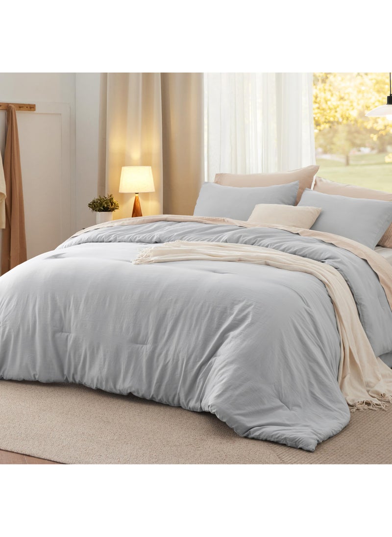 Bedsure Bedsure California King Comforter Set  Light Grey Soft Prewashed Bedding for All Seasons  3 Pieces GentleSoftDown Alternative Bed Set  1 Lightweight Comforter (104""x96"") and 2 Pillowcases (20""x36"")  - Image 1