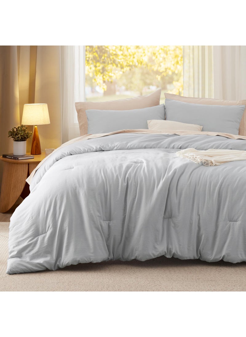 Bedsure Bedsure California King Comforter Set  Light Grey Soft Prewashed Bedding for All Seasons  3 Pieces GentleSoftDown Alternative Bed Set  1 Lightweight Comforter (104""x96"") and 2 Pillowcases (20""x36"")  - Image 2