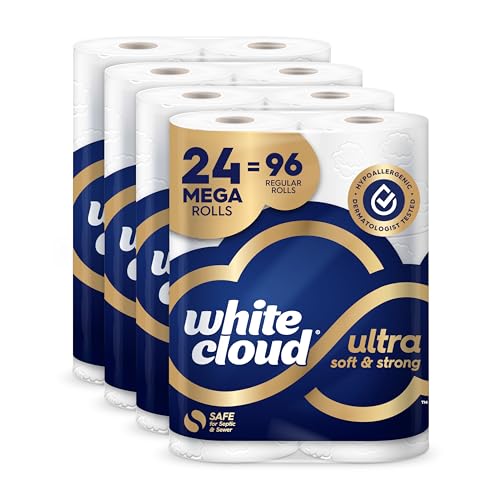White Cloud Ultra Soft Strong Toilet Paper 4 packs of 6 Mega Rolls 96 Regular Rolls - Image 2