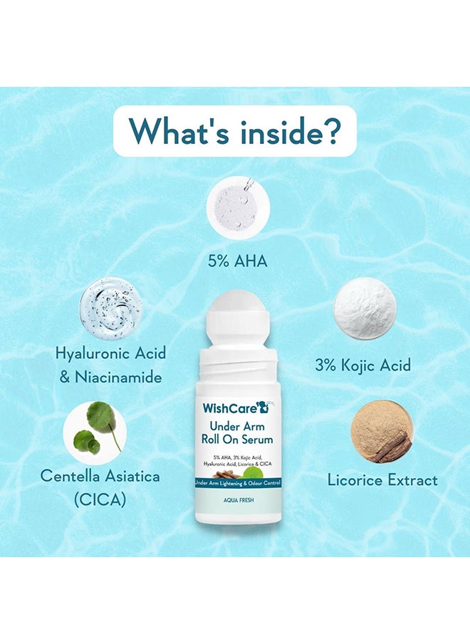 WishCare - سيروم رول أون تحت الإبط - 5% AHA، 3% حمض الكوجيك، HA، عرق السوس - تفتيح الإبط والتحكم في الرائحة - عطر مائي يدوم طويلاً - 50 مل - Image 1