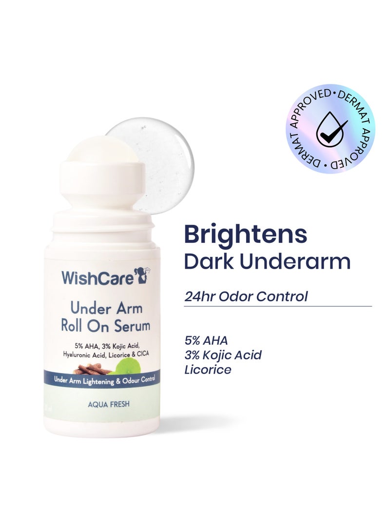 WishCare سيروم رول أون تحت الإبط - 5% AHA، 3% حمض الكوجيك، HA، عرق السوس - تفتيح الإبط والتحكم في الرائحة - عطر مائي يدوم طويلاً - 50 مل - Image 1