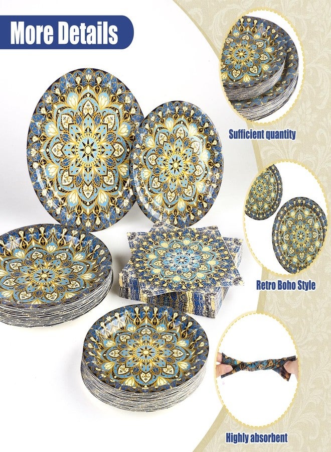 Kochorie 100 Pieces Bohemian Style Paper Plates and Napkins Set Vintage Bohemian Decorative Paper Plates (25 x 7 Inch & 25 x 9 Inch) Boho Tableware Set for Daily Use Party Kitchen Wedding Decor - Image 4