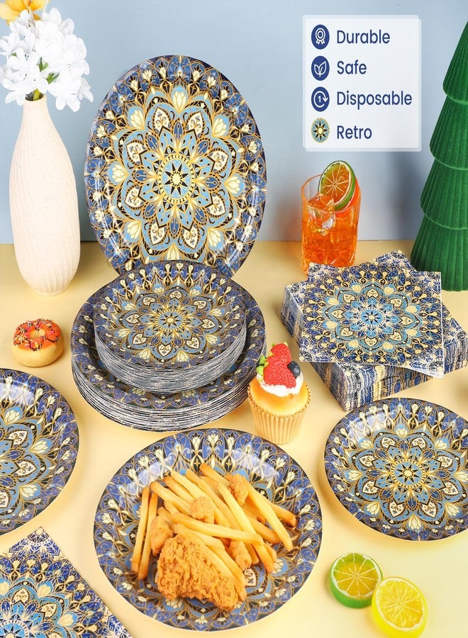 Kochorie 100 Pieces Bohemian Style Paper Plates and Napkins Set Vintage Bohemian Decorative Paper Plates (25 x 7 Inch & 25 x 9 Inch) Boho Tableware Set for Daily Use Party Kitchen Wedding Decor - Image 5