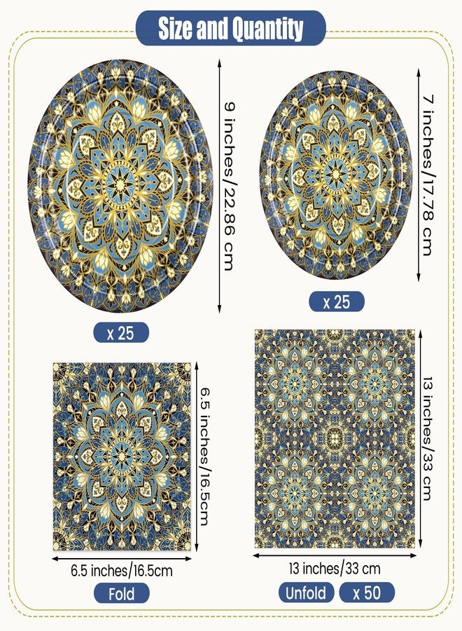 Kochorie 100 Pieces Bohemian Style Paper Plates and Napkins Set Vintage Bohemian Decorative Paper Plates (25 x 7 Inch & 25 x 9 Inch) Boho Tableware Set for Daily Use Party Kitchen Wedding Decor - Image 2