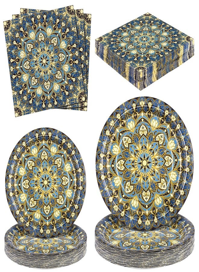 Kochorie 100 Pieces Bohemian Style Paper Plates and Napkins Set Vintage Bohemian Decorative Paper Plates (25 x 7 Inch & 25 x 9 Inch) Boho Tableware Set for Daily Use Party Kitchen Wedding Decor - Image 1