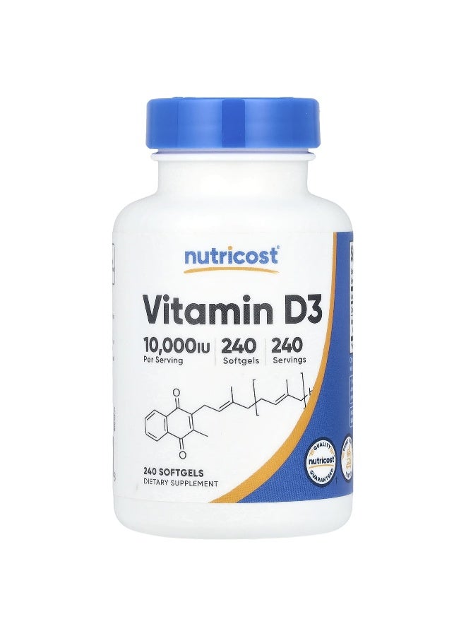 Nutricost, Vitamin D3, 10,000 IU, 240 Softgels - Image 1