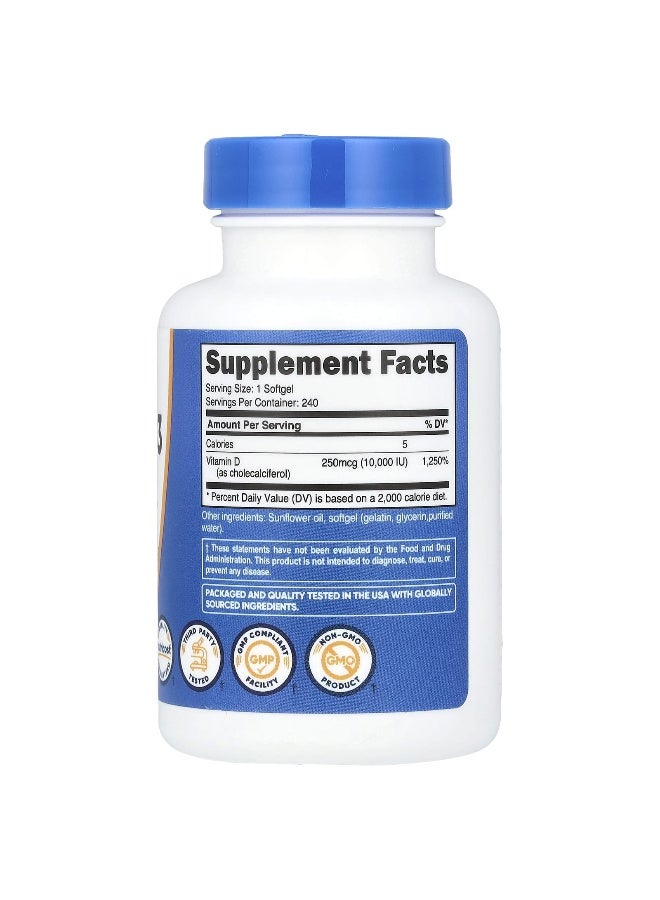 Nutricost, Vitamin D3, 10,000 IU, 240 Softgels - Image 2