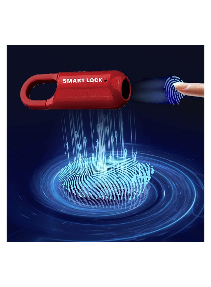 Smart Fingerprint Padlock Multifunctional USB Smart Cabinet Keyless Home Travel Case Drawer Anti Theft Zinc Alloy Lock Red - Image 2