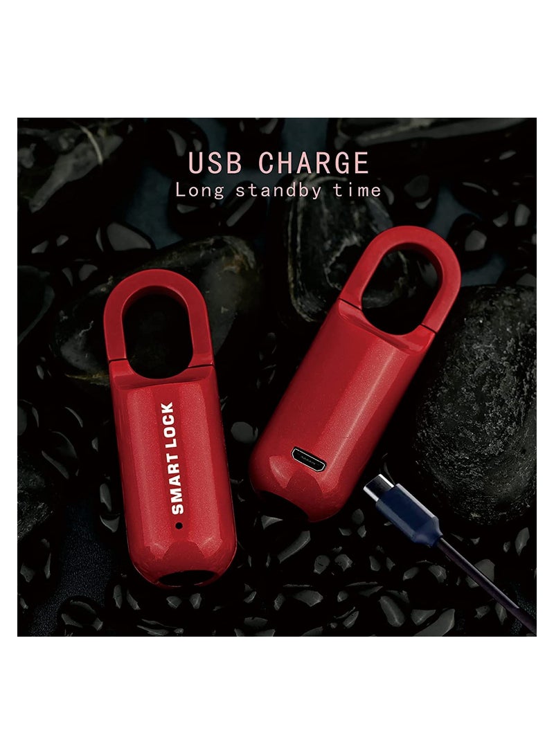 Smart Fingerprint Padlock Multifunctional USB Smart Cabinet Keyless Home Travel Case Drawer Anti Theft Zinc Alloy Lock Red - Image 4