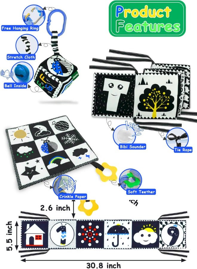 Chase Up 3 Pcs Black and White High Contrast Baby Toys, Newborn to 3 Months, Montessori Sensory Soft Book for Early Education, Infant Tummy Time Toys, Baby Gifts - Image 3