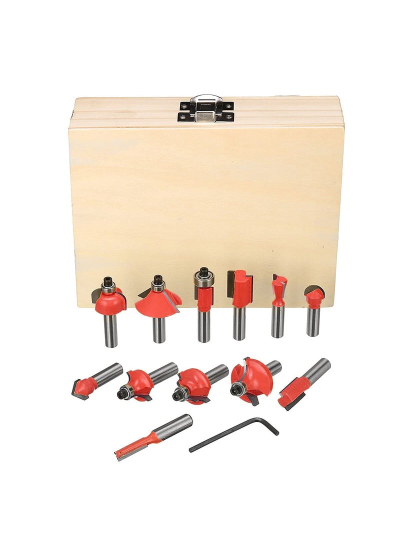 MLD MLD RT_02 router bit 8 mm Trimmer 12 Pcs Set Rotary Tool bits for wood carving set panel design 1/4 inch shank tungsten carbide router bit set woodworking(Size 8 mm,Color-Multi, Carbon steel)  - Image 1