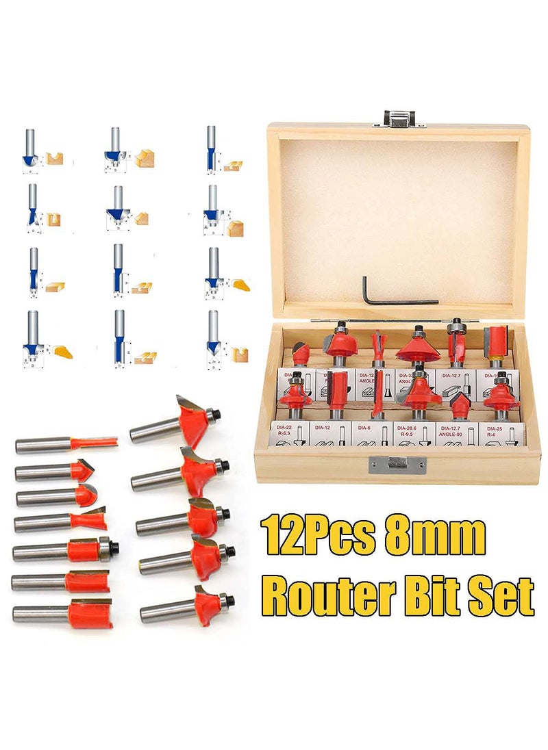 MLD MLD RT_02 router bit 8 mm Trimmer 12 Pcs Set Rotary Tool bits for wood carving set panel design 1/4 inch shank tungsten carbide router bit set woodworking(Size 8 mm,Color-Multi, Carbon steel)  - Image 2