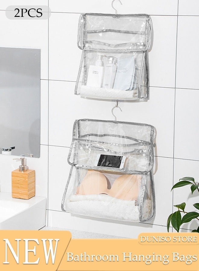DUNISO 2pcs Clear Storage Bag for Bathroom, Waterproof Storage Organizer with Button and Hook, Clear Moisture Proof Dust Cover Bag Purse Organizer for Cloth Bags for Closet Hanging  - Image 1