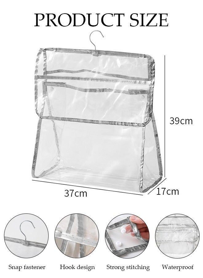DUNISO 2pcs Clear Storage Bag for Bathroom, Waterproof Storage Organizer with Button and Hook, Clear Moisture Proof Dust Cover Bag Purse Organizer for Cloth Bags for Closet Hanging  - Image 2