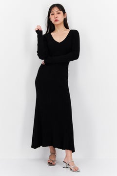 T Tahari Women Ribbed Maxi Dress, Black  - Image 1