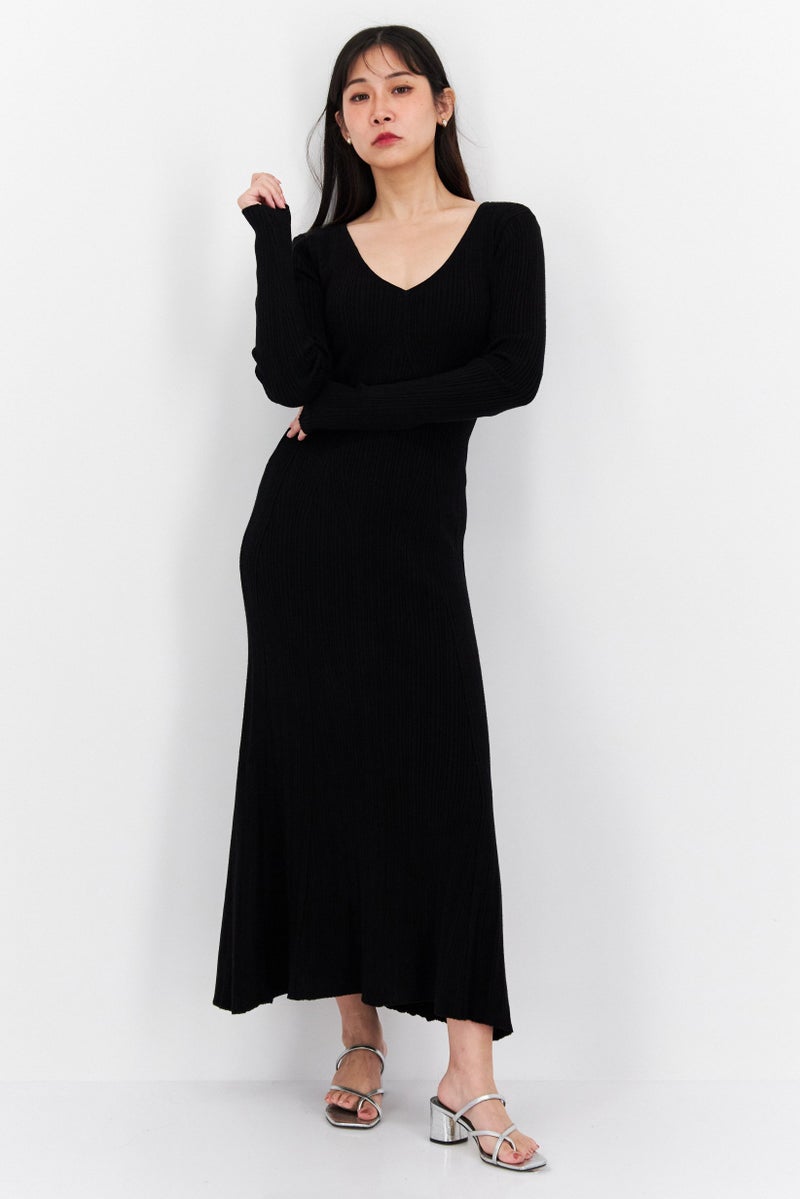 Tahari T Tahari Women Ribbed Maxi Dress, Black - Image 1