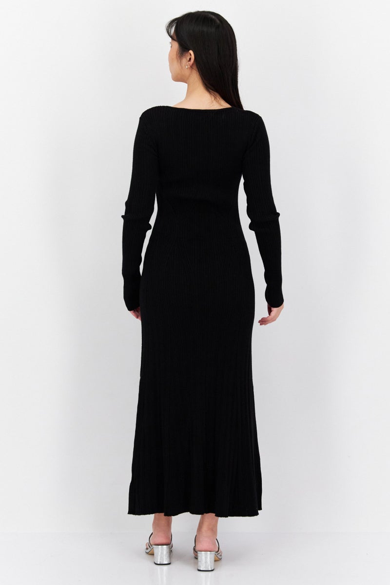 Tahari T Tahari Women Ribbed Maxi Dress, Black - Image 4