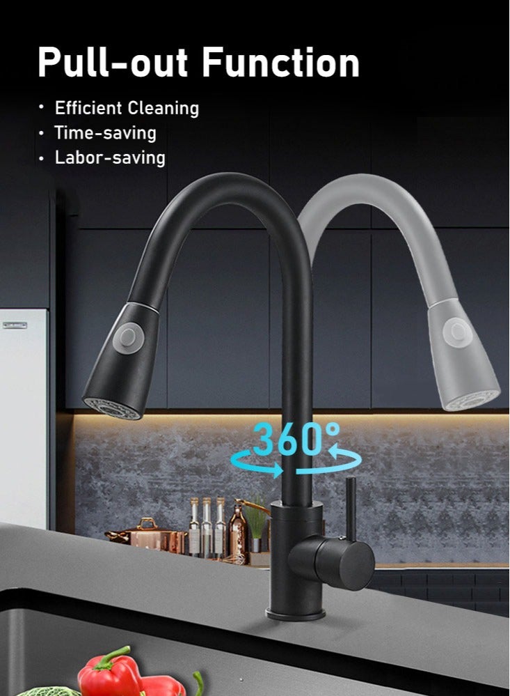 Perfii Single Handle High Arc Kitchen Faucet with Pull Down Sprayer, Stainless Steel Modern Faucet, 360° Swivel Spout - Image 5