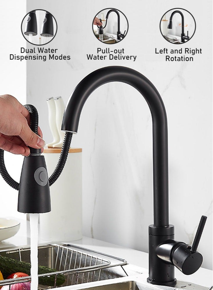 Perfii Single Handle High Arc Kitchen Faucet with Pull Down Sprayer, Stainless Steel Modern Faucet, 360° Swivel Spout - Image 3