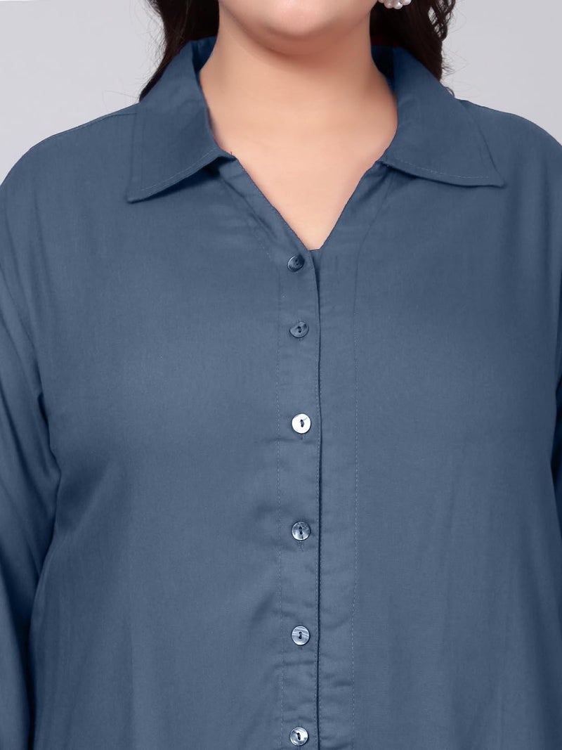 Indietoga Women's Plus Size Casual Rayon Longline Shirt (P10001563_Grey Solid_2XL) - Image 3