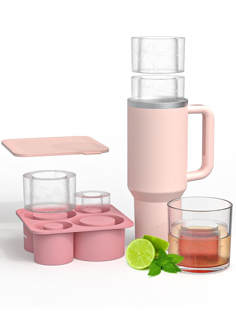 HomKawt Ice Cube Mold Silicone Ice Cube Tray for 20-30-40 oz Tumbler Cup, Slow Melting Ice Mold with Lid, Easy Release Ice Maker，Suitable for Beverages and Whiskey-Pink - Image 1
