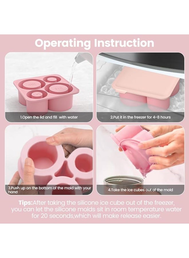 HomKawt Ice Cube Mold Silicone Ice Cube Tray for 20-30-40 oz Tumbler Cup, Slow Melting Ice Mold with Lid, Easy Release Ice Maker，Suitable for Beverages and Whiskey-Pink - Image 4