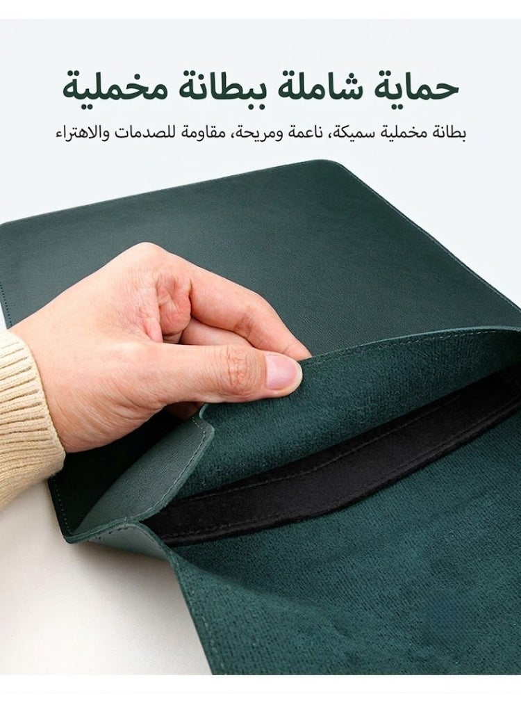Oasis 3-in-1 Leather Laptop Sleeve Bag with Adjustable Ergonomic Stand & Mouse Pad for 13.3" 14" MacBook Air/Pro - Dark Green - Image 5