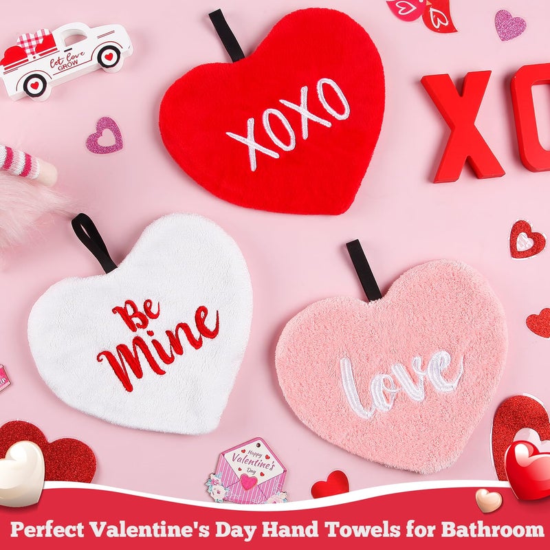 Quera 3 Pack Valentine's Day Love Heart Hand Towels 100% Cotton Embroidered Premium Luxury Decor Bathroom Decorative Dish Towels Set for Drying, Cleaning, Cooking, Holiday Towels Gift Set - Image 4