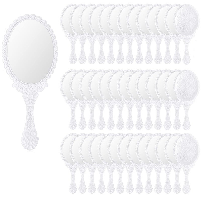 Suzile 60 Pcs Vintage Handheld Mirror Bulk Retro Hand Held Mirror Plastic Compact Travel Embossed Flower Decorative for Vanity Makeup Home Salon Travel UseWhite