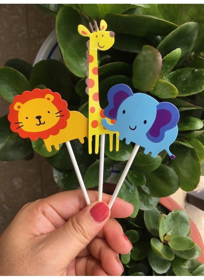 Funcart Funcart Jungle Safari Animal Cake Toppers Animals Cake Decorations for Jungle Safari Animals Theme Party Baby Showers Kid Birthday Party Supplies (Jungle Safari)  - Image 5