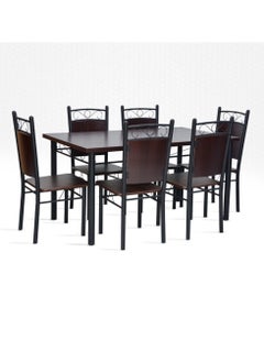 SILA Modern Wood and Metal Dining Table Set (1+6) - Mahogany  - Image 1