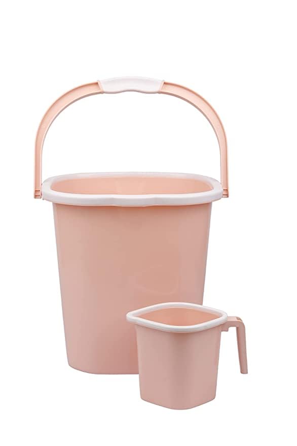 AIR O MATIC AIR O MATIC Plastic Double Moulded Unbreakable Square Bathroom Set Bucket 5L Mug 15L Pink 