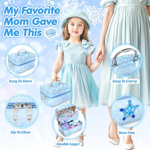 INNOCHEER Kids Makeup Kit for Girl Toys, Frozen Toys for Girls Makeup Kit, Washable Make Up for Kids Double Layer, Frozen Makeup for Little Girls, Gifts Toys for 3 4 5 6 7 8 9 10 11 12+ Year Old Girls - Image 2