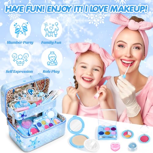 INNOCHEER Kids Makeup Kit for Girl Toys, Frozen Toys for Girls Makeup Kit, Washable Make Up for Kids Double Layer, Frozen Makeup for Little Girls, Gifts Toys for 3 4 5 6 7 8 9 10 11 12+ Year Old Girls - Image 5