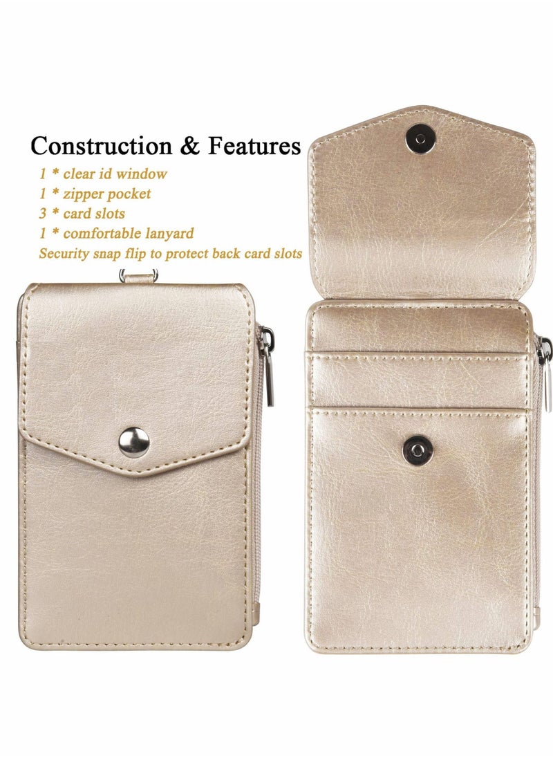 Y&D Badge Holder with Zipper PU Leather ID Card Wallet 1 Clear Window and 3 Slots Secure Cover Nylon Lanyard for Office School ID, Credit Cards, Driver Licence  - Image 2