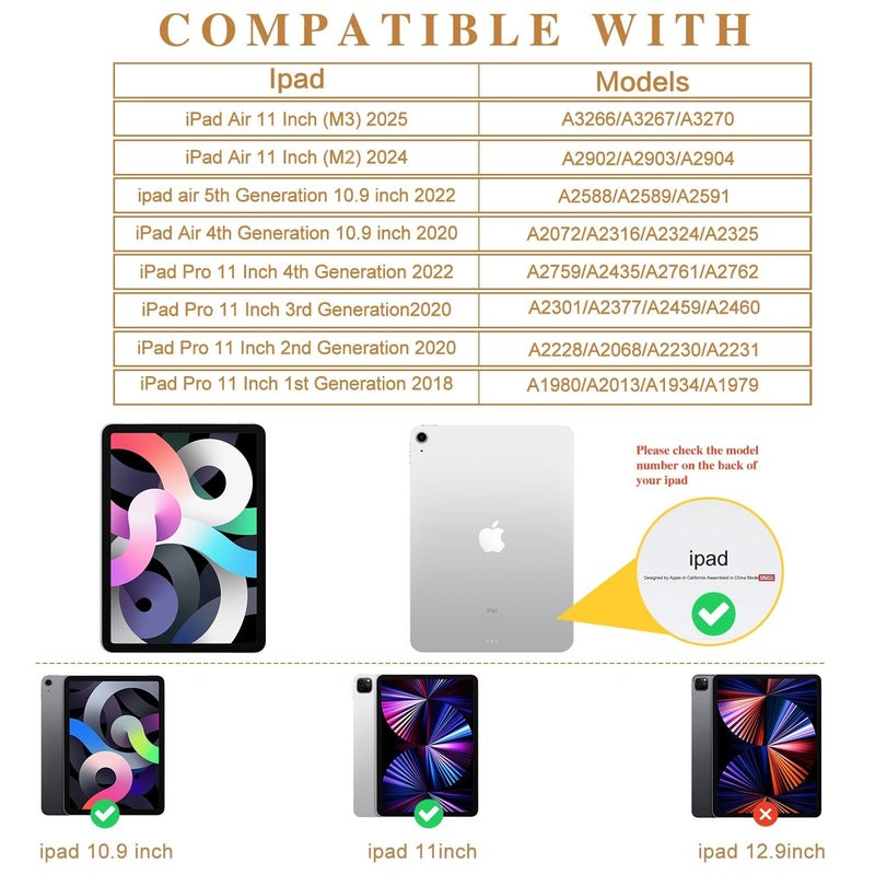 Vimorco Leather Case for iPad Air 4th/5th 10.9, for iPad Air 11 6th M2, for iPad Pro 11 inch 4th/3rd/2nd/1st Generation, Pencil Holder&Handle&Pocket, Multiple Stand Protector,Auto Wake/Sleep,Dragonfly - Image 2