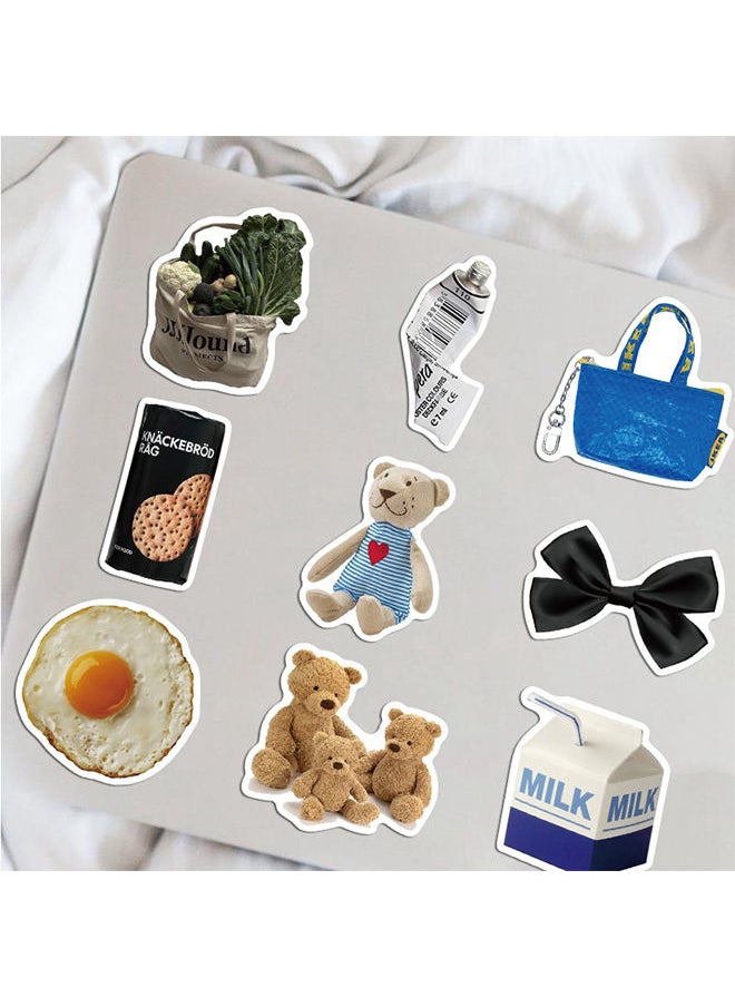 Sharpdo - 50 Pieces Of Ikea Ins Style Food Snacks Stickers Dessert Food Bear Hand Account Mobile Phone Waterproof Diy Decoration Stickers - Image 1