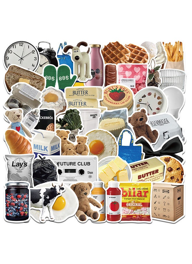 Sharpdo - 50 Pieces Of Ikea Ins Style Food Snacks Stickers Dessert Food Bear Hand Account Mobile Phone Waterproof Diy Decoration Stickers - Image 1