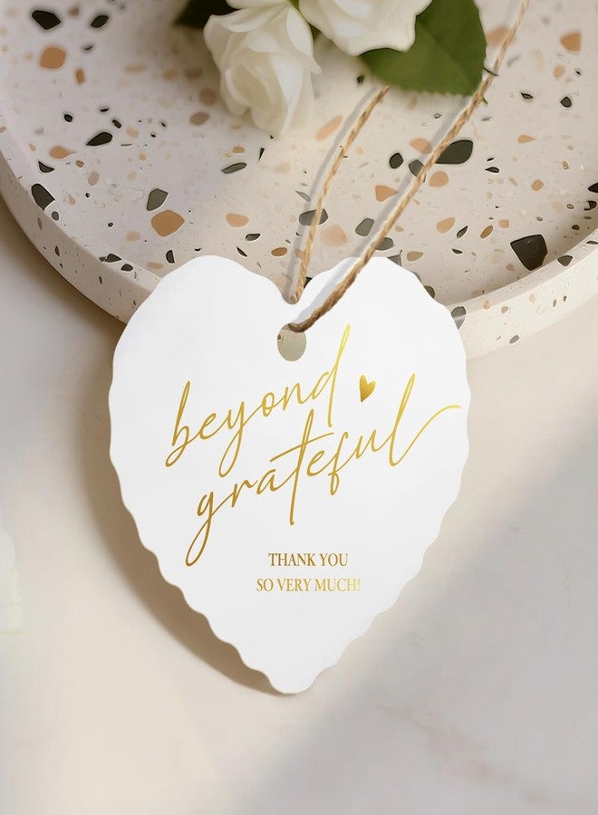 TQQBUU 50pcs Gold Foil Thank You Tags with String, Pre-Punched Hole Gift Tags with String - Perfect for Weddings, Baby Showers, Parties, Celebrations - Beyond Grateful(2.36"*2.16") - Image 1