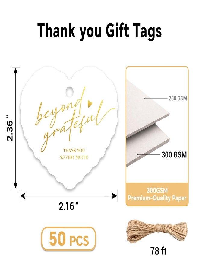 TQQBUU 50pcs Gold Foil Thank You Tags with String, Pre-Punched Hole Gift Tags with String - Perfect for Weddings, Baby Showers, Parties, Celebrations - Beyond Grateful(2.36"*2.16") - Image 2