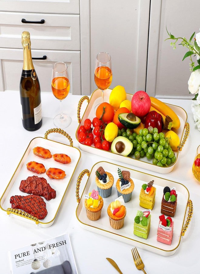 Rtteri Set of 6 Serving Platters with Handles, 18.3/16.73/14.8 Inch Large Rectangular Serving Platters, Serving Dish for Entertaining Dinner Party Wedding Decoration(Round Beads Handles,White) - Image 4