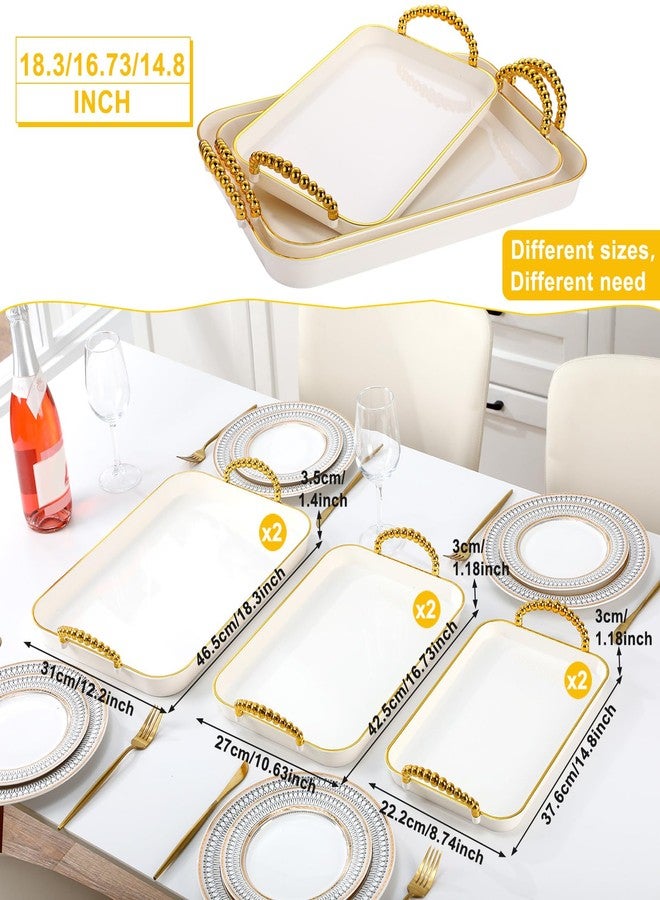 Rtteri Set of 6 Serving Platters with Handles, 18.3/16.73/14.8 Inch Large Rectangular Serving Platters, Serving Dish for Entertaining Dinner Party Wedding Decoration(Round Beads Handles,White) - Image 2
