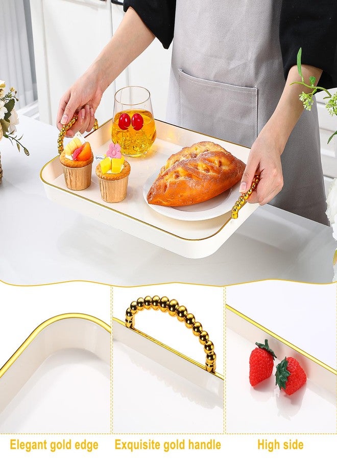 Rtteri Set of 6 Serving Platters with Handles, 18.3/16.73/14.8 Inch Large Rectangular Serving Platters, Serving Dish for Entertaining Dinner Party Wedding Decoration(Round Beads Handles,White) - Image 3