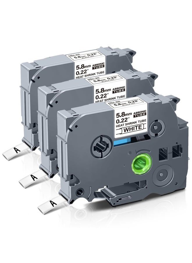 Absonic 3-Pack Hse211 5.8mm Black on White Label Tape Compatible for Brother Hse-211 Hs-211 Hs211 P Touch Heat Shrink Tubing Tape Hse Label 1/4 inch for PT-D220 PT-D210 PT-E500 PT-E300 PT-E550W - Image 1