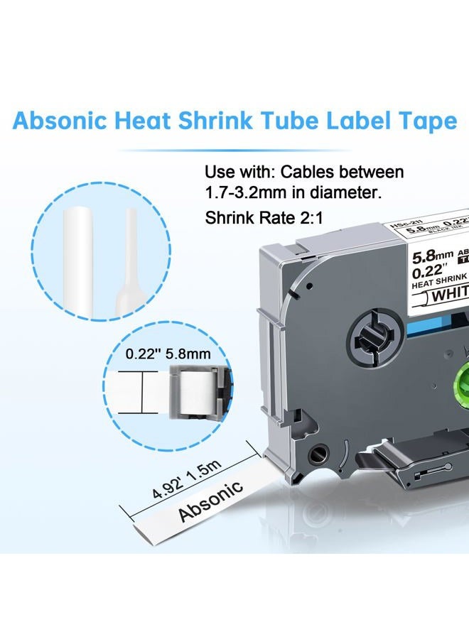 Absonic 3-Pack Hse211 5.8mm Black on White Label Tape Compatible for Brother Hse-211 Hs-211 Hs211 P Touch Heat Shrink Tubing Tape Hse Label 1/4 inch for PT-D220 PT-D210 PT-E500 PT-E300 PT-E550W - Image 2