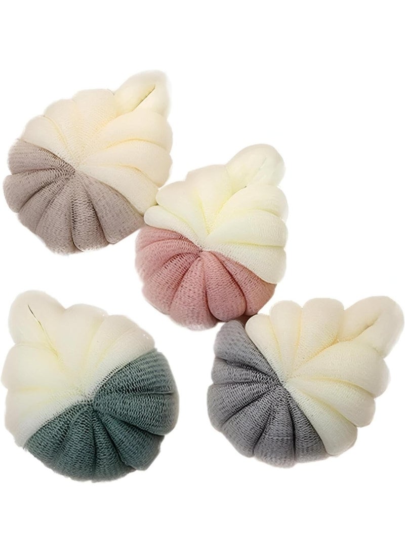 إسفنجة استحمام مقشرة - كرة شبكية ناعمة كبيرة لتنظيف الجسم، إسفنجة استحمام متينة ومتعددة الألوان لتنظيف البشرة بلطف، مثالية للاستخدام أثناء الاستحمام (4 قطع) - Image 1