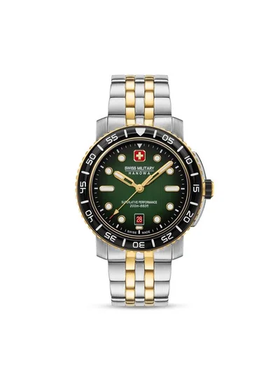 SWISS MILITARY HANOWA Black Marlin 44mm Men's Analog Watch with Two-tone Stainless Steel Bracelet