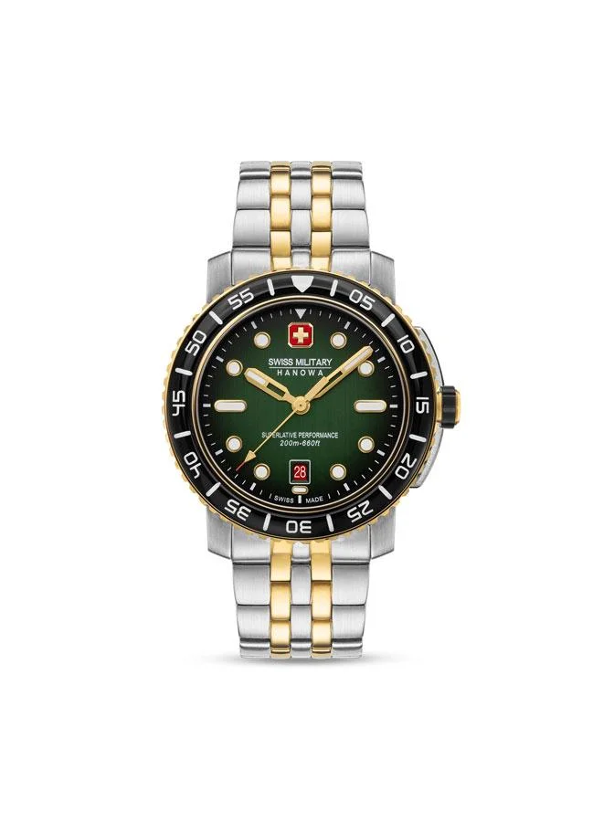 SWISS MILITARY HANOWA Black Marlin 44mm Men's Analog Watch with Two-tone Stainless Steel Bracelet